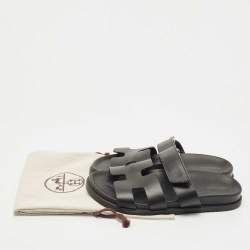 Pre Owned Hermes Black Leather Chypre Sandals Size 38