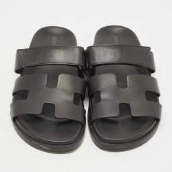 Pre Owned Hermes Black Leather Chypre Sandals Size 38