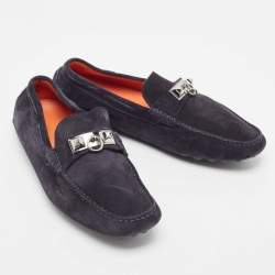 Hermes Navy Blue Suede Irving Loafers Size 41.5 