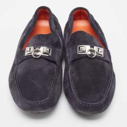 Hermes Navy Blue Suede Irving Loafers Size 41.5 