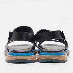 Pre Owned Hermes Black Leather Athene Velcro Slingback Flat Sandals Size 43.5