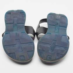 Pre Owned Hermes Black Leather Athene Velcro Slingback Flat Sandals Size 43.5