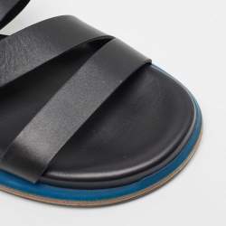Pre Owned Hermes Black Leather Athene Velcro Slingback Flat Sandals Size 43.5