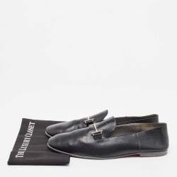 Pre Owned Hermes Black Leather Saga Loafers Size 46