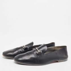 Pre Owned Hermes Black Leather Saga Loafers Size 46