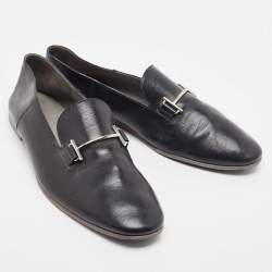 Pre Owned Hermes Black Leather Saga Loafers Size 46