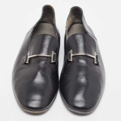 Pre Owned Hermes Black Leather Saga Loafers Size 46