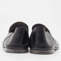 Pre Owned Hermes Black Leather Saga Loafers Size 46