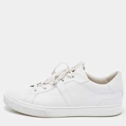Hermes White Leather Lace Up Low Top Sneakers Size 44