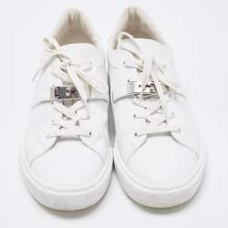 Hermes White Leather Lace Up Low Top Sneakers Size 44