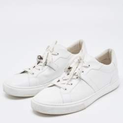 Hermes White Leather Lace Up Low Top Sneakers Size 44