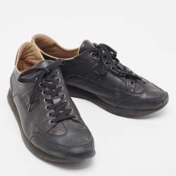 Hermes Black Leather Quicker Low Top Sneakers Size 42.5