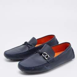 Hermes Navy Blue Leather Alessandro Drivers Loafers  Size 42.5