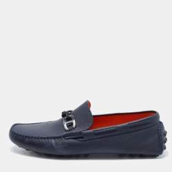 Hermes Navy Blue Leather Alessandro Drivers Loafers  Size 42.5
