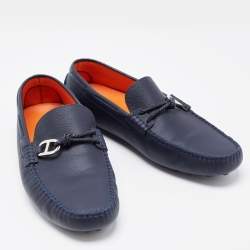 Hermes Navy Blue Leather Alessandro Drivers Loafers  Size 42.5