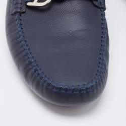 Hermes Navy Blue Leather Alessandro Drivers Loafers  Size 42.5