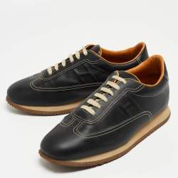 Hermes Black Leather Quicker Low Top Sneakers  Size 42