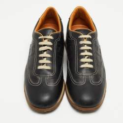 Hermes Black Leather Quicker Low Top Sneakers  Size 42