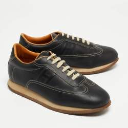 Hermes Black Leather Quicker Low Top Sneakers  Size 42