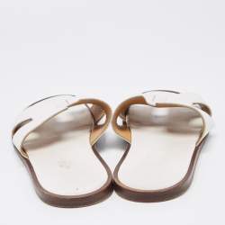 Hermes White Leather Izmir Flat Slides Size 44