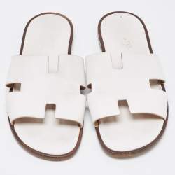 Hermes White Leather Izmir Flat Slides Size 44