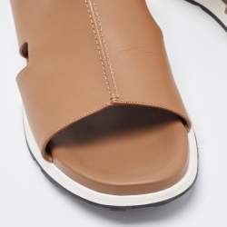 Hermes Brown Leather Pharaon Slides Size 45