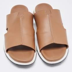 Hermes Brown Leather Pharaon Slides Size 45
