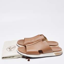 Hermes Brown Leather Pharaon Slides Size 45