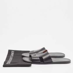 Hermes Black Leather Izmir Sandals Size 41