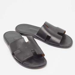 Hermes Black Leather Izmir Sandals Size 41