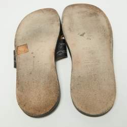 Hermes Black Printed Leather Izmir Slides Size 41