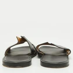 Hermes Black Printed Leather Izmir Slides Size 41