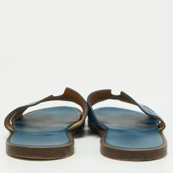 Hermes Blue Leather Izmir Slides Size 41