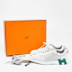 Hermes Multicolore Blanc Mesh and Suede Bouncing Sneakers Size 42