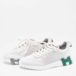 Hermes Multicolore Blanc Mesh and Suede Bouncing Sneakers Size 42