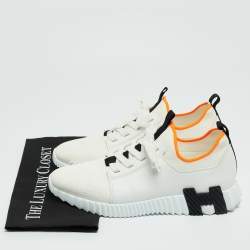 Hermes White Leather and Knit Fabric Depart Sneakers Size 42