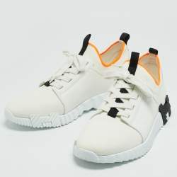 Hermes White Leather and Knit Fabric Depart Sneakers Size 42