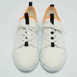 Hermes White Leather and Knit Fabric Depart Sneakers Size 42