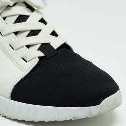 Hermes White/Black Leather and Knit Fabric Depart Sneakers Size 42