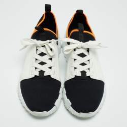 Hermes White/Black Leather and Knit Fabric Depart Sneakers Size 42