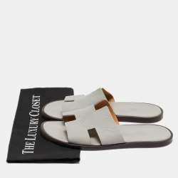 Hermes Grey Leather Izmir Slides Size 41