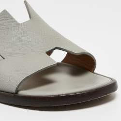Hermes Grey Leather Izmir Slides Size 41
