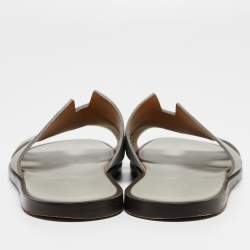 Hermes Grey Leather Izmir Slides Size 41