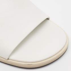 Hermes White Leather Buckle Detail Flat Slide Sandals Size 42.5