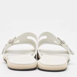 Hermes White Leather Buckle Detail Flat Slide Sandals Size 42.5