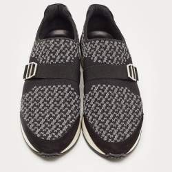 Hermes Black/White Knit Fabric and Leather Run Sneakers Size 42