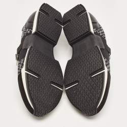 Hermes Black/White Knit Fabric and Leather Run Sneakers Size 42