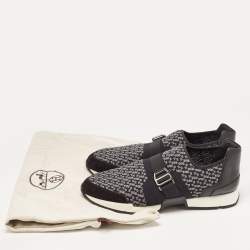 Hermes Black/White Knit Fabric and Leather Run Sneakers Size 42