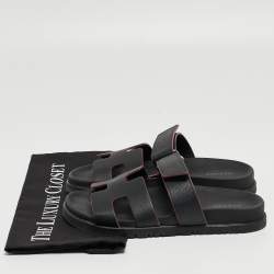 Hermes Black Leather Chypre Sandals Size 37
