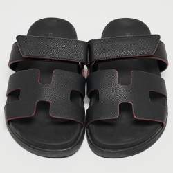 Hermes Black Leather Chypre Sandals Size 37